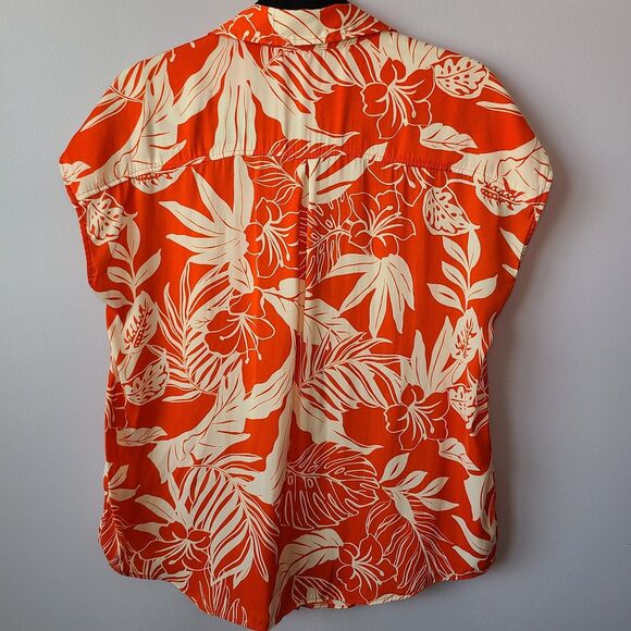 Joie Women's Orang & White Floral Print Button-Up Blouse Top Size L - Picture 8 of 10